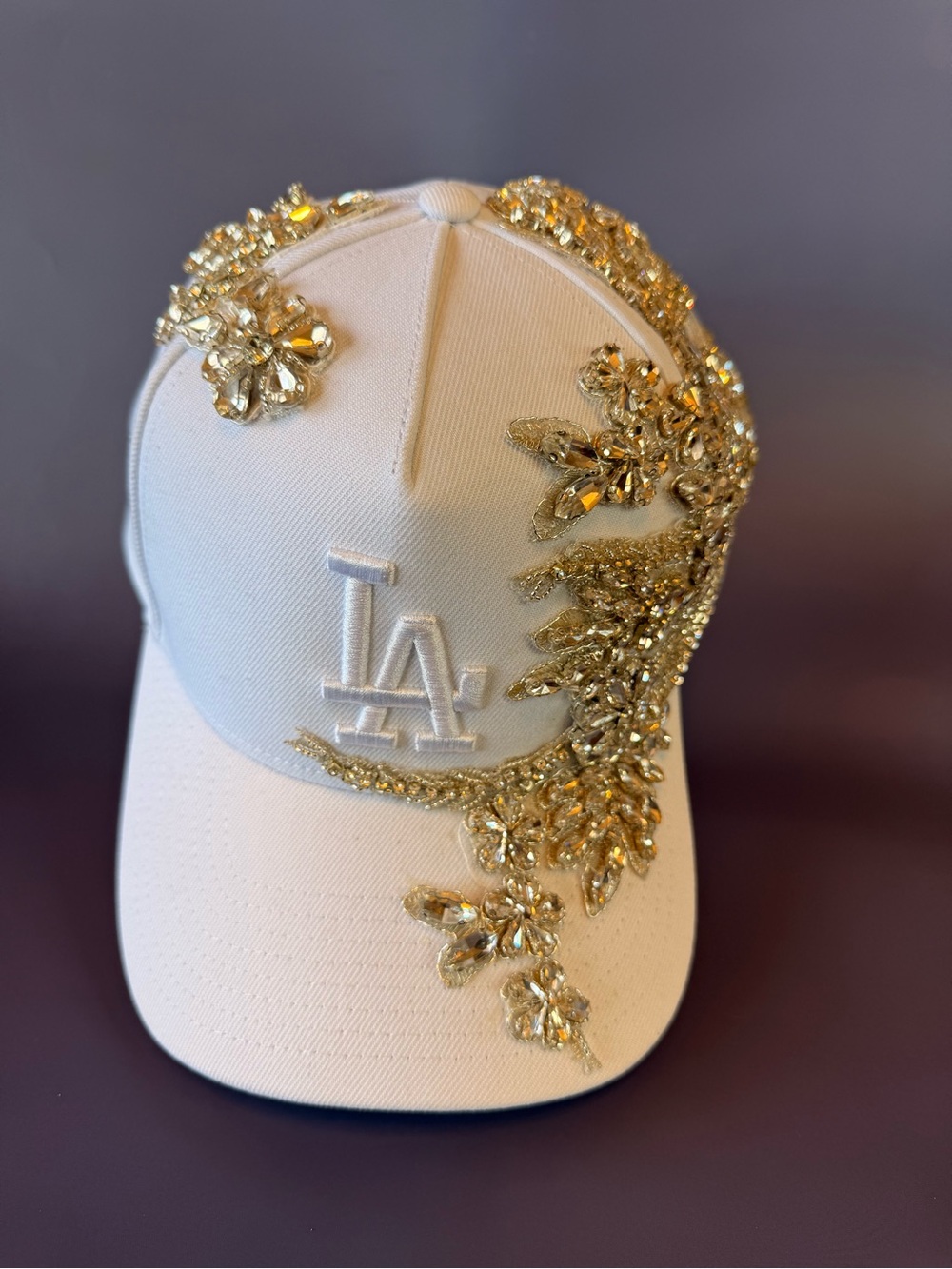 New Era White LA Cap with Clear Crystal Embellishments
